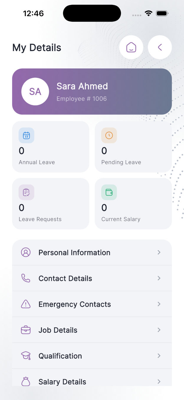 FlairSuite mobile app: employee details