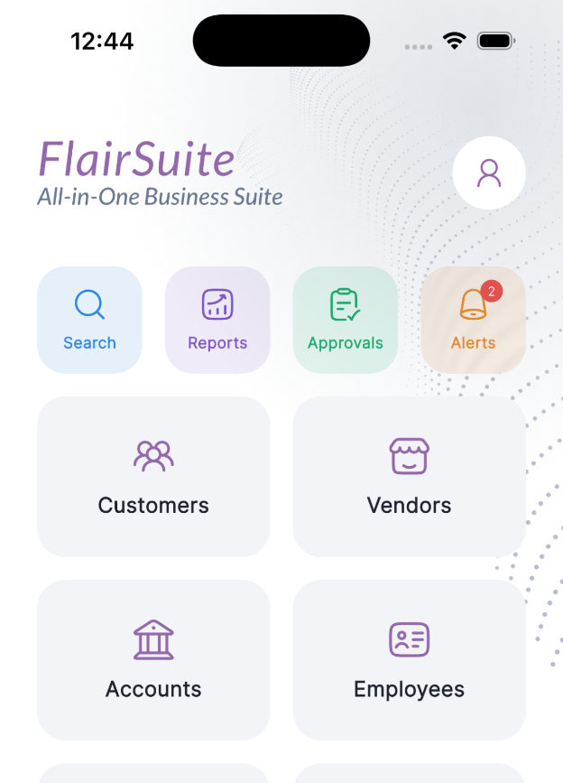 FlairSuite mobile app home screen
